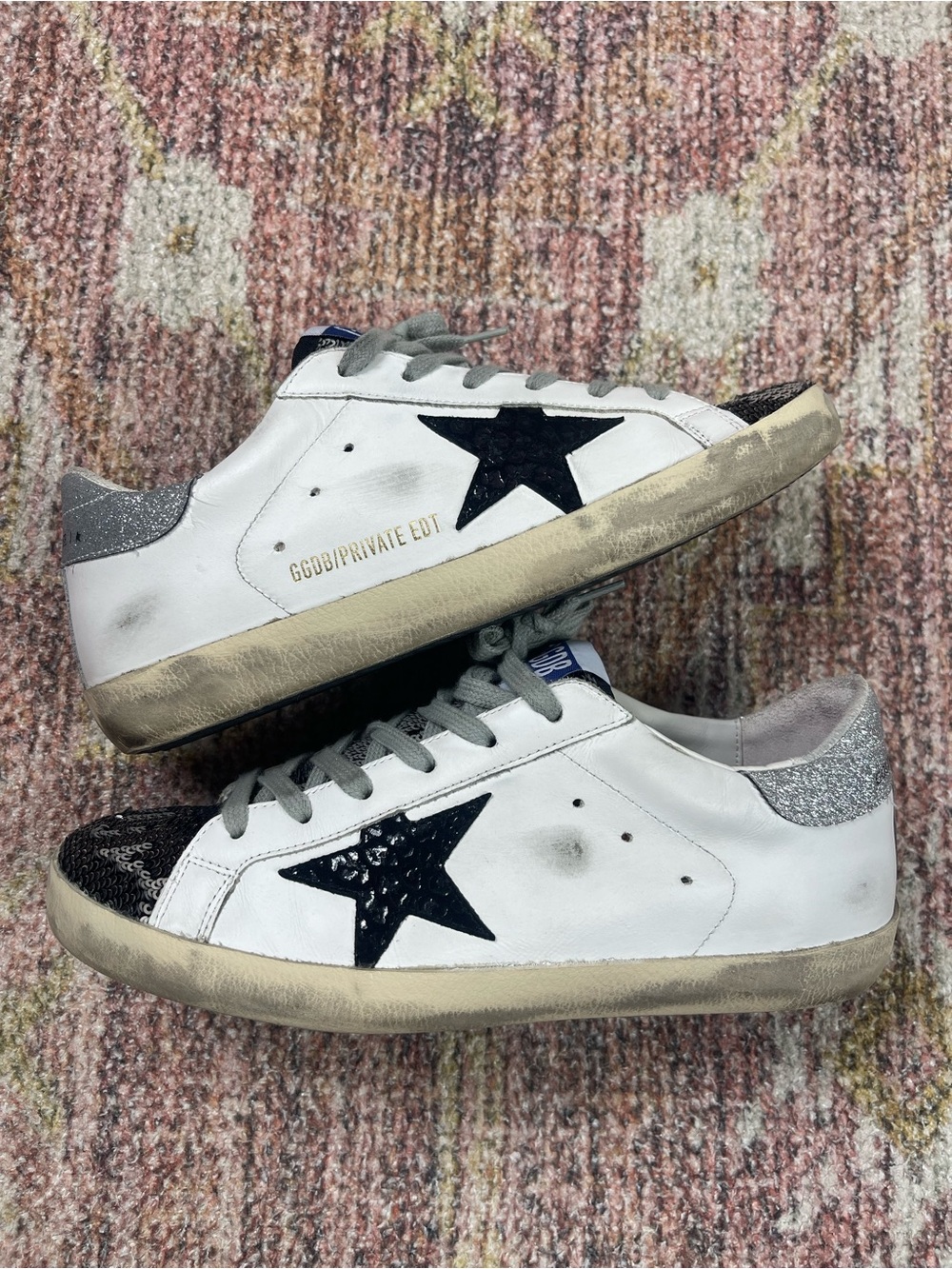 Golden Goose Private Edition Super-Star Black Sequin Sneakers EU 38 US 8 NEW